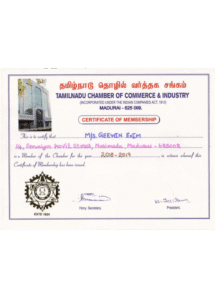 Tamilnadu chamber of commerce & industry certificate